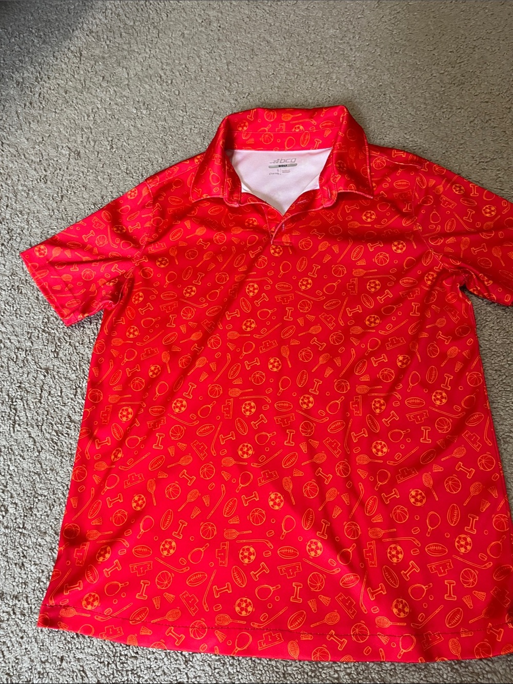 bcg Red Polo with Yellow Sports Pattern